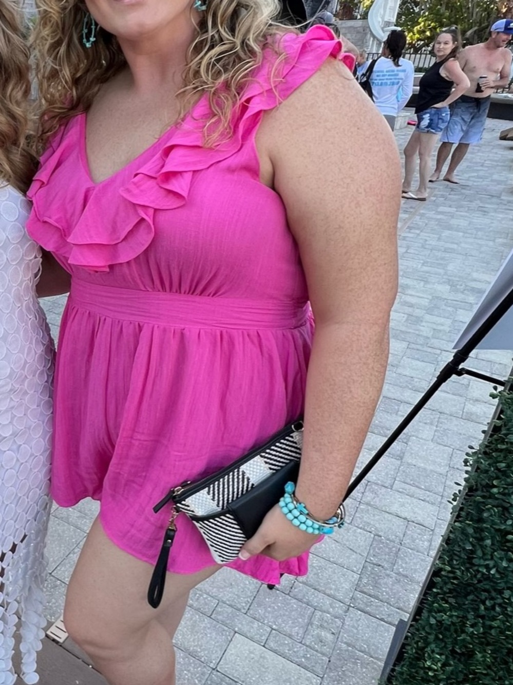 Bright Pink Ruffle V-Neck Romper
